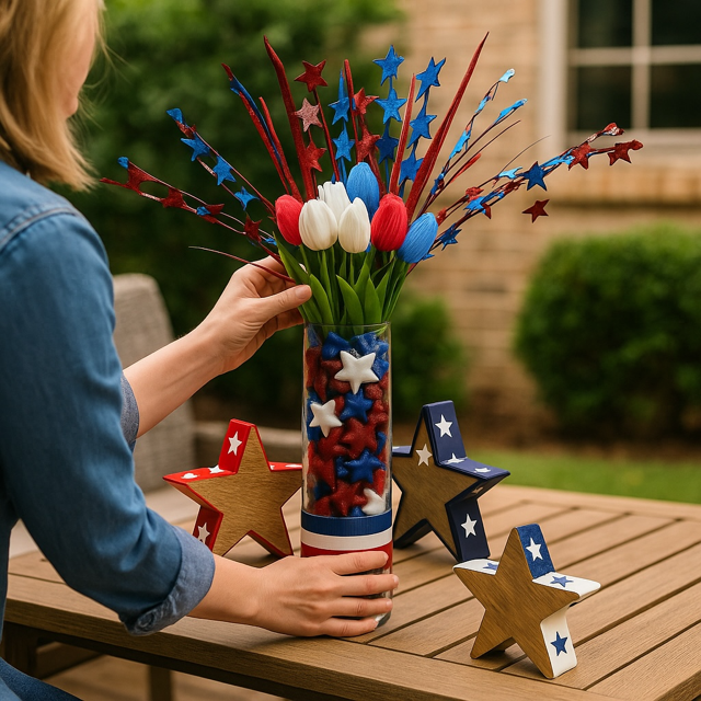 Patriotic Red, White & Blue Fireworks Vase