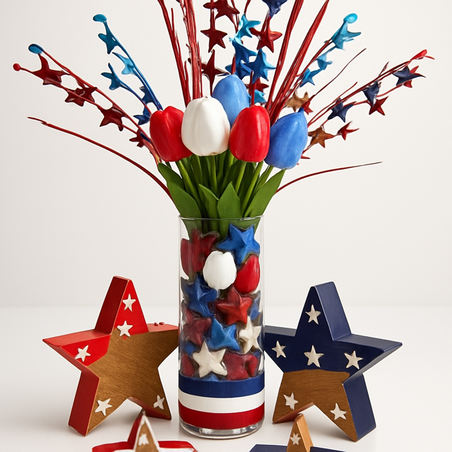 Patriotic Red, White & Blue Fireworks Vase