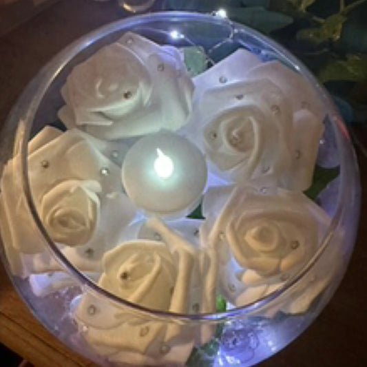 Rhinestone White Rose Bubble Bowl Centerpiece