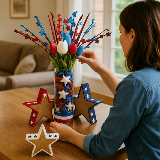 Patriotic Red, White & Blue Fireworks Vase