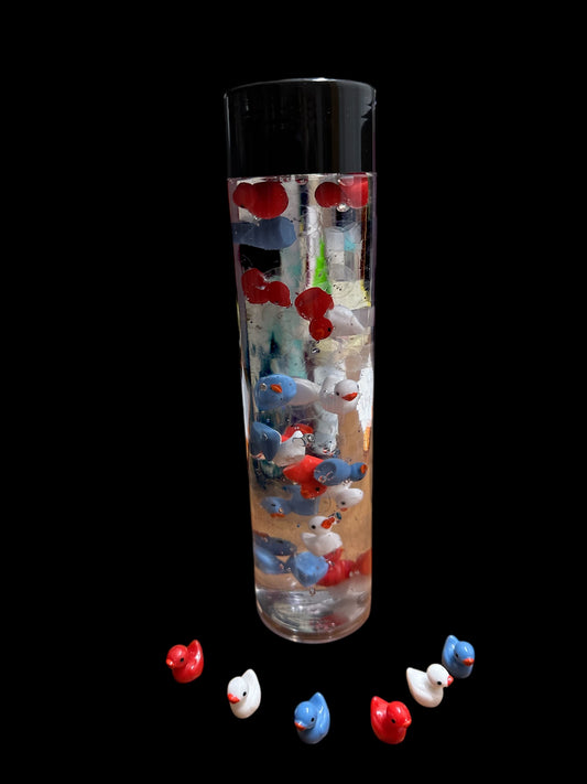 8" Red White Blue Patriotic Ducks Aqua Discovery Sensory Bottle