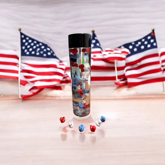 8" Red White Blue Patriotic Ducks Aqua Discovery Sensory Bottle